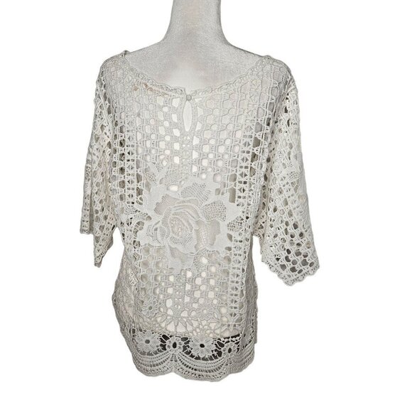 Soft Surroundings Medium White Lace Crochet Top Cottagecore Boho Feminine - Picture 4 of 8